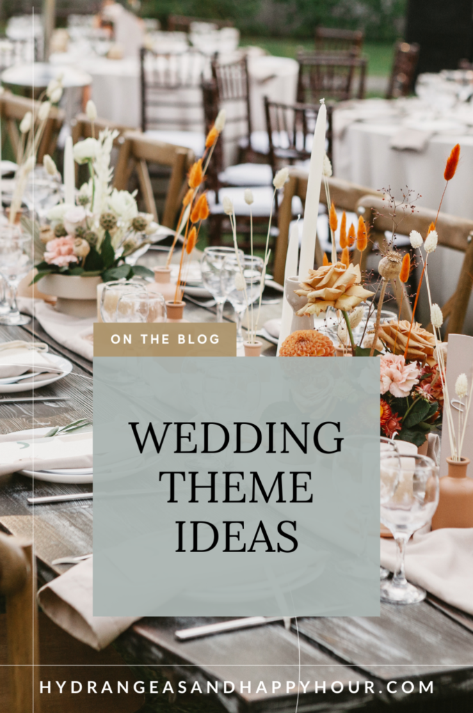 Image for a blog about themed weddings.  Includes an image of a fall themed wedding table.