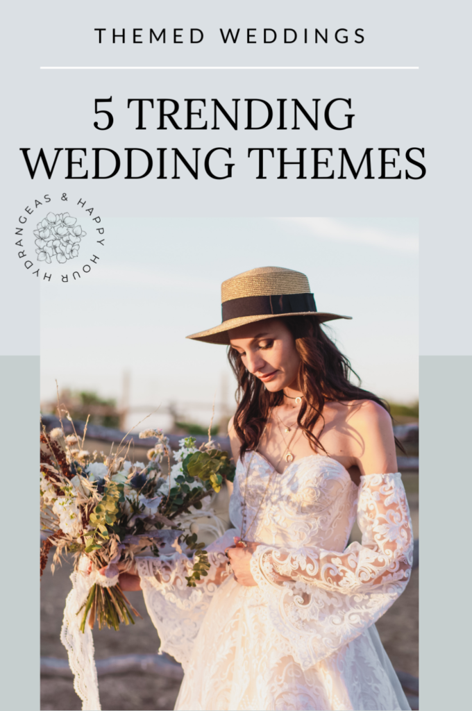 Image for a blog about themed weddings.  Image includes a boho themed bride.